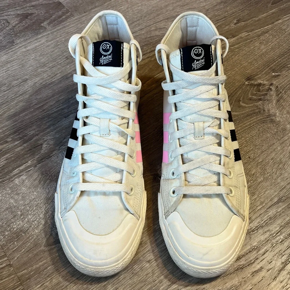 Adidas x Andre Saraiva Nizza Hi RF Mens 10 White Pink Black GZ2204 Sneakers